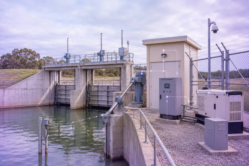 Sentor critical infrastructure monitoring for a dam facility with automated gates, sensors and control equipment