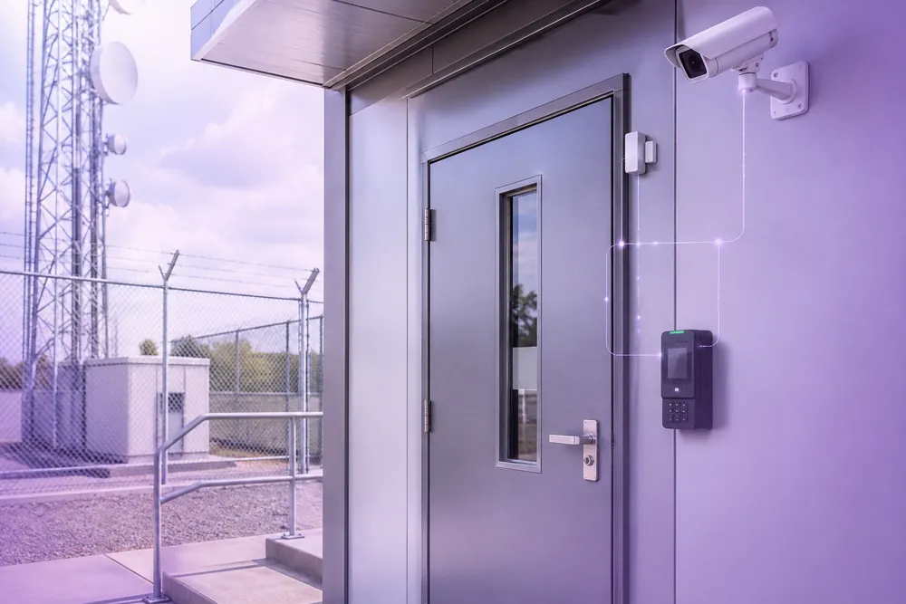 Sentor security and access control monitoring for an industrial facility entrance with CCTV and electronic access
