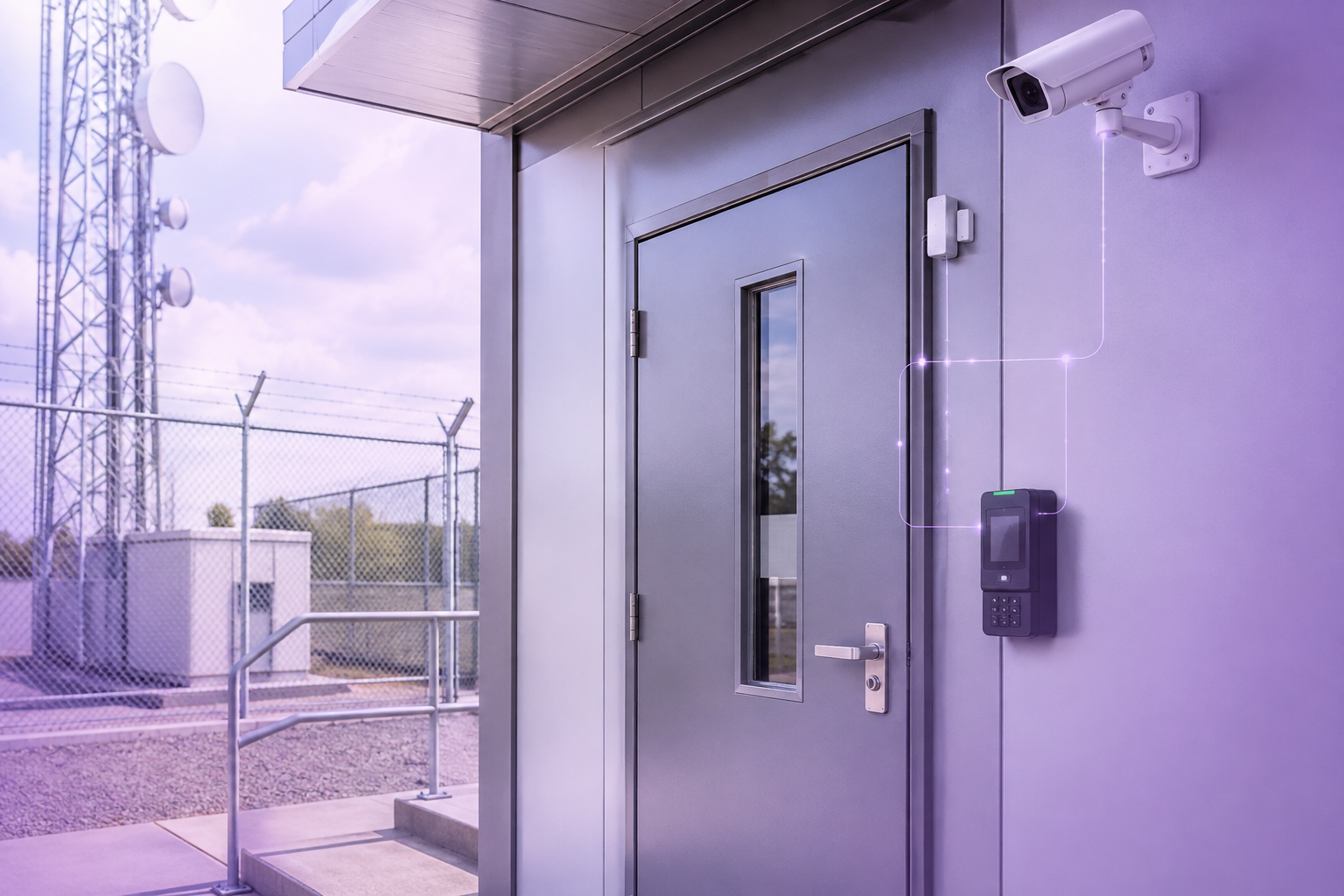 Sentor security and access control monitoring for an industrial facility entrance with CCTV and electronic access